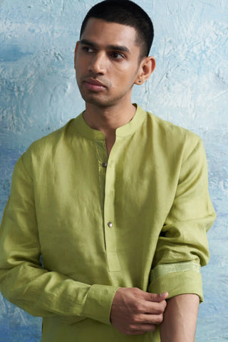 Aura sheen green straight kurta and white salwar