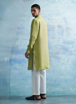 Aura sheen green straight kurta and white salwar