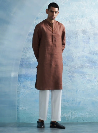 Woody brown straight kurta and white pants