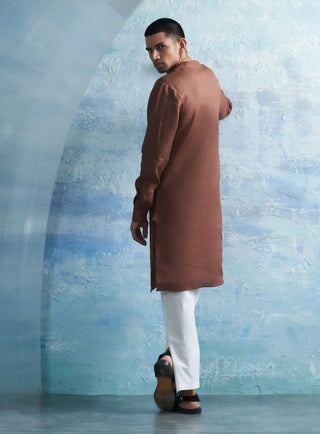 Woody brown straight kurta and white pants