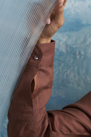 Woody brown straight kurta and white pants