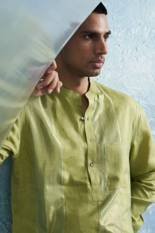 Sheen green stripe kurta and pants