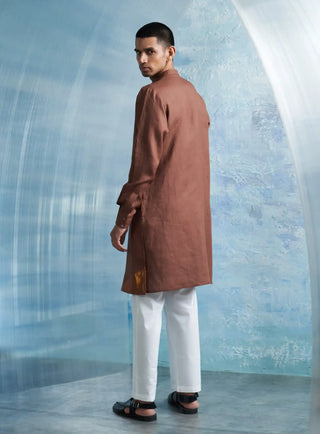 Woody brown placket kurta and jacket set