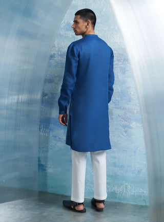 Royal blue placket kurta and jacket set