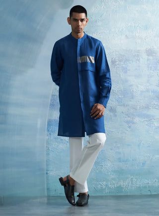 Royal blue placket kurta and pants