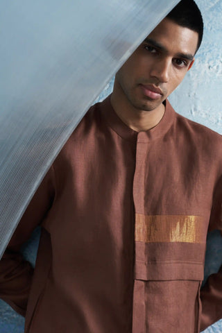 Aura woody brown placket kurta and pants