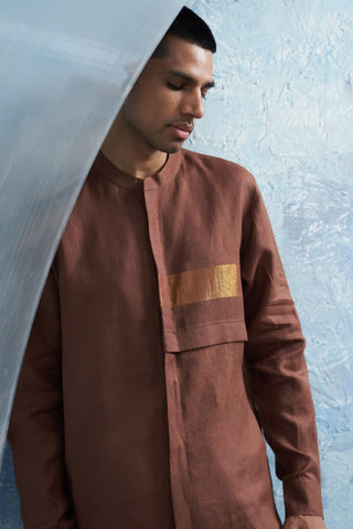 Aura woody brown placket kurta and pants