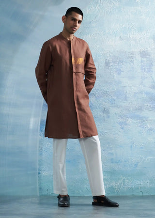 Aura woody brown placket kurta and pants