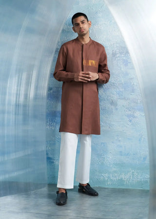 Aura woody brown placket kurta and pants