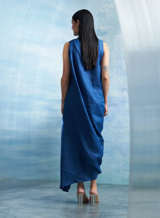 Aura royal blue linen drape dress