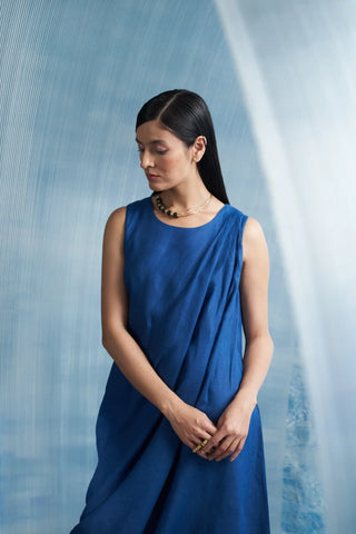 Aura royal blue linen drape dress