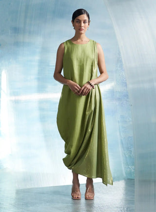 Aura sheen green linen drape dress