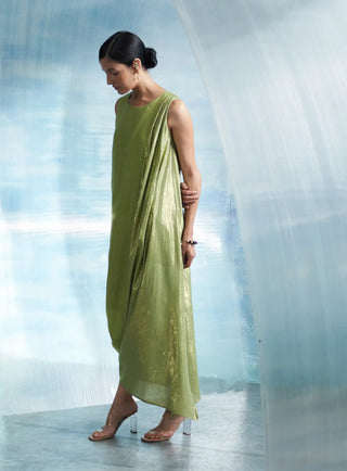 Aura sheen green linen drape dress