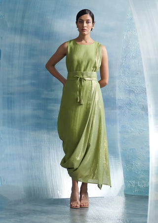 Aura sheen green linen drape dress