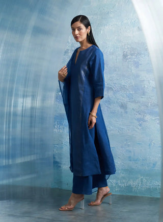 Auraa royal blue notch-neck kurta set