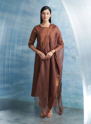 Woody brown round yoke kurta set