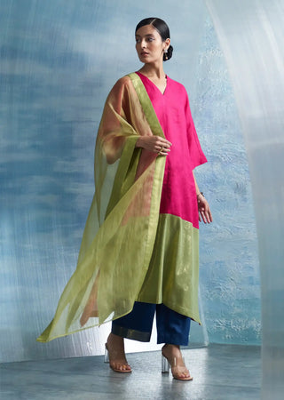 Aura fuchsia pink asymmetric kurta set