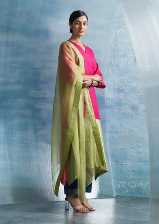 Aura fuchsia pink asymmetric kurta set