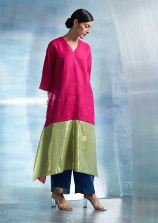 Aura fuchsia pink asymmetric kurta set