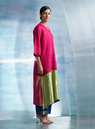 Aura fuchsia pink asymmetric kurta set