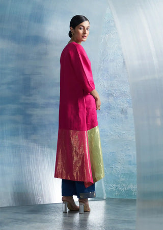 Aura fuchsia pink asymmetric kurta set