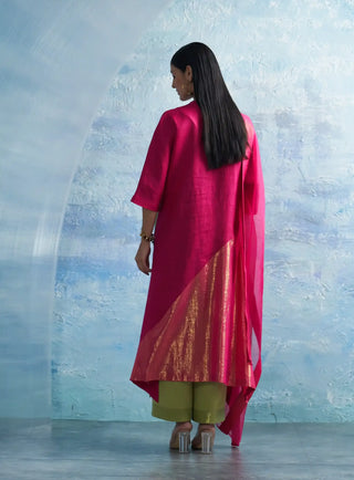 Aura fuchsia pink asymmetric kurta set