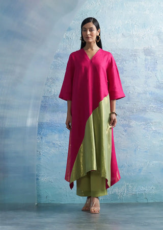 Aura fuchsia pink asymmetric kurta set