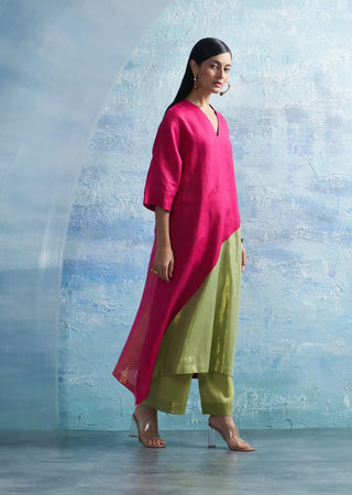 Aura fuchsia pink asymmetric kurta set