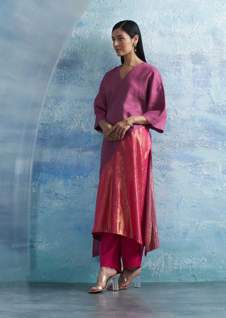 Grape pink asymmetric kurta set