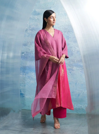 Grape pink asymmetric kurta set