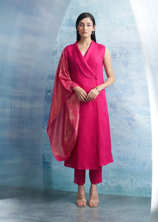 Aura fuchsia pink wrap kurta and pants