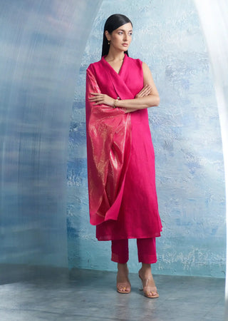 Aura fuchsia pink wrap kurta and pants