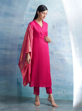 Aura fuchsia pink wrap kurta and pants