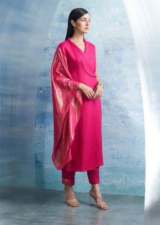 Aura fuchsia pink wrap kurta and pants