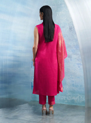 Aura fuchsia pink wrap kurta and pants