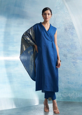 Aura royal blue wrap kurta and pants