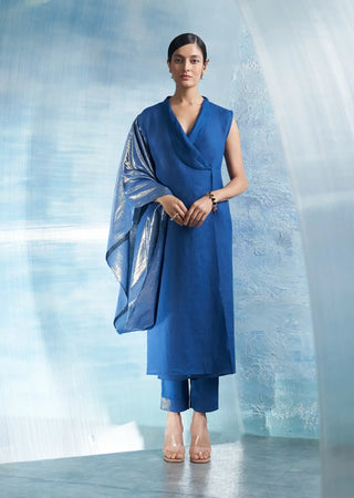 Aura royal blue wrap kurta and pants