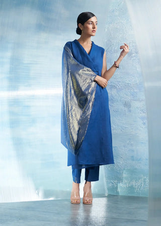 Aura royal blue wrap kurta and pants