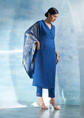 Aura royal blue wrap kurta and pants