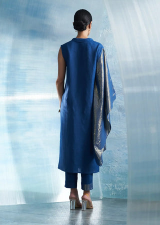 Aura royal blue wrap kurta and pants