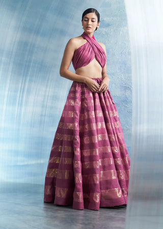 Aura linen grape pink lehenga set