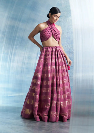 Aura linen grape pink lehenga set