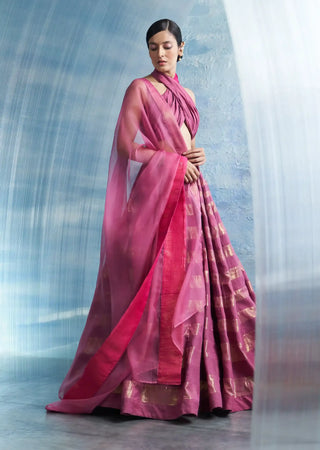 Aura linen grape pink lehenga set