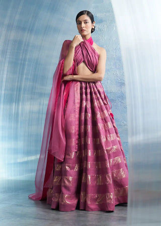 Aura linen grape pink lehenga set