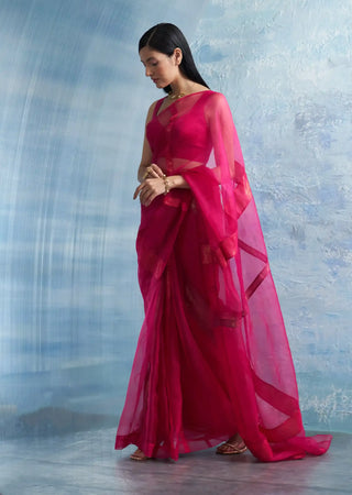 Fuchsia pink organza saree with blouse