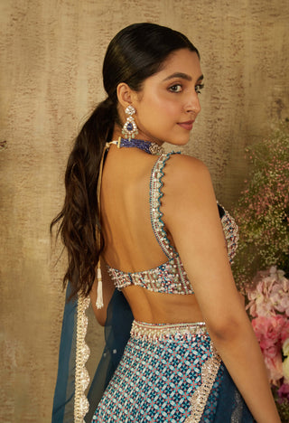 Blue printed lehenga set