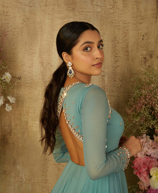 Marine blue aqua overlap anarkali