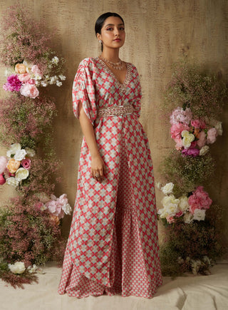 Pop pink printed kaftan and sharara set