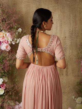 Salmon pink cut out anarkali