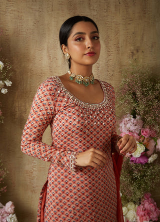 Rust red printed sharara set